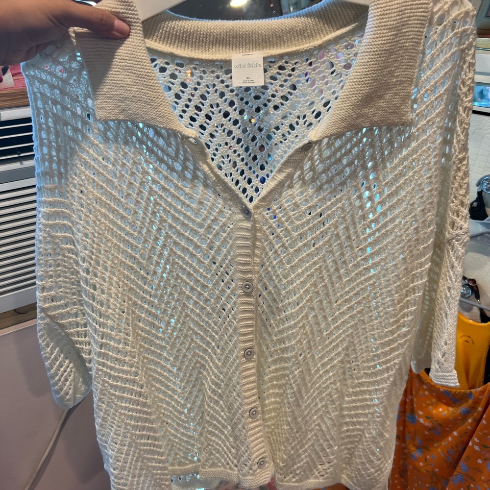 Wild Fable Cream Crochet Button Down Cottagecore XL
